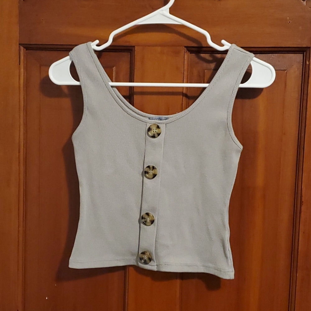 Good Luck Gem Ribbed Tank W/4 Buttons